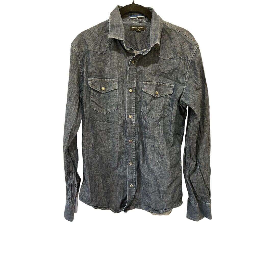 Banana Republic pearl button denim shirt slim fit womens M dark wash